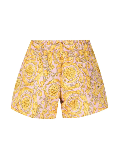 Shop Versace Baroque-print Drawstring Shorts In Gelb