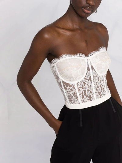 Shop Alexander Mcqueen Floral-lace Bustier Top In Weiss