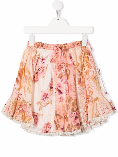 Shop Zimmermann Floral-print Flared Mini Skirt In Orange