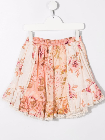 Shop Zimmermann Floral-print Flared Mini Skirt In Orange