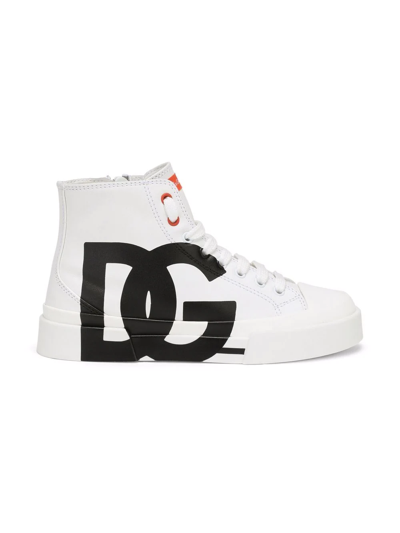 Shop Dolce & Gabbana Portofino Logo-print High-top Sneakers In White