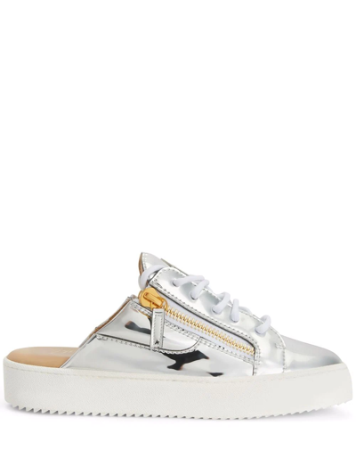 Shop Giuseppe Zanotti Frankie Cut Sneaker-style Slippers In Silver