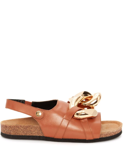 Shop Jw Anderson Chain Flat Sandals In Brown