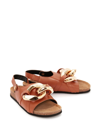 Shop Jw Anderson Chain Flat Sandals In Brown