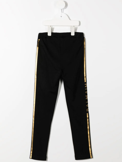 Shop Balmain Logo-stripe Leggings In Black