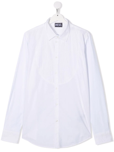 Shop Diesel Teen Pleated Cotton Shirt In White