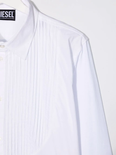 Shop Diesel Teen Pleated Cotton Shirt In White