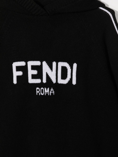 Shop Fendi Logo-knit Pullover Cashmere Hoodie In Black