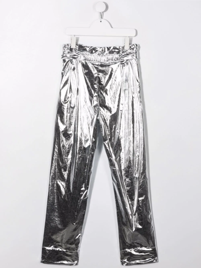 Shop Balmain Teen Metallic-effect Straight-leg Trousers In Silver