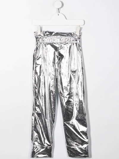 Shop Balmain Metallic-effect Straight-leg Trousers In Grey