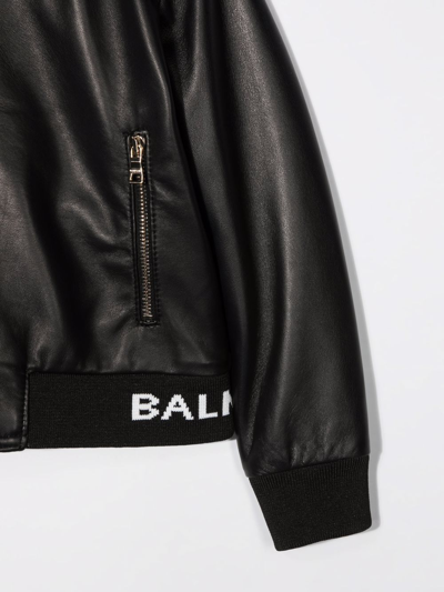 Shop Balmain Logo-band Leather Bomber Jacket In Black