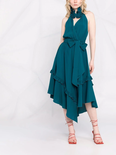 Shop Alexandre Vauthier Ruffle-detail Halterneck Dress In Blue
