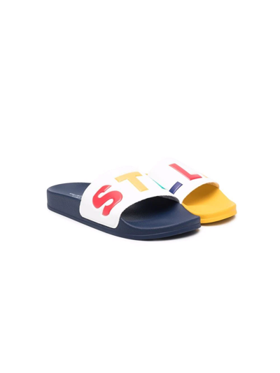 Shop Stella Mccartney Logo-print Open-toe Slides In White