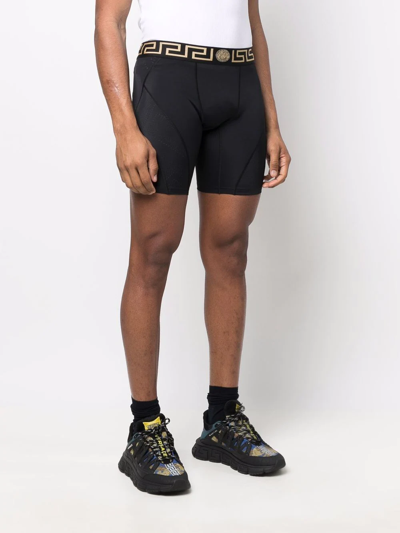 Shop Versace Greca Border Cycling Shorts In Black