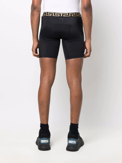 Versace Swim Shorts Featuring Greek Border In Black