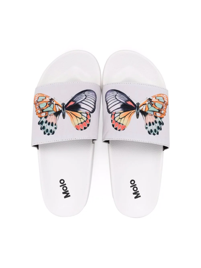 Shop Molo Teen Butterfly-print Slides In White