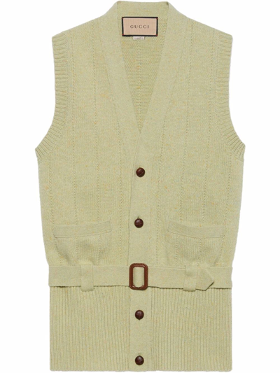 Shop Gucci Belted Wool-knit Vest In Green