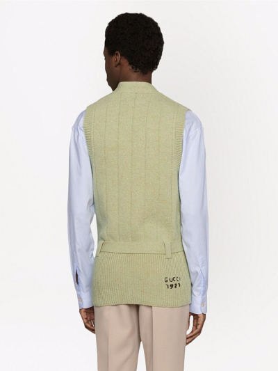 Shop Gucci Belted Wool-knit Vest In Green