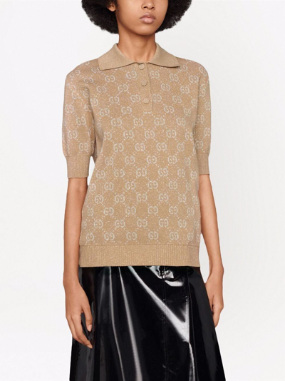 Shop Gucci Cotton Short Sleeve Top In Brown