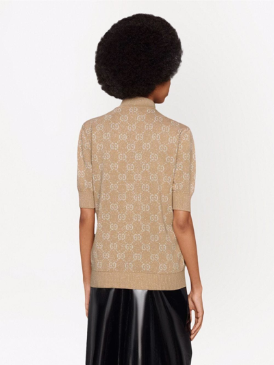 Shop Gucci Cotton Short Sleeve Top In Brown