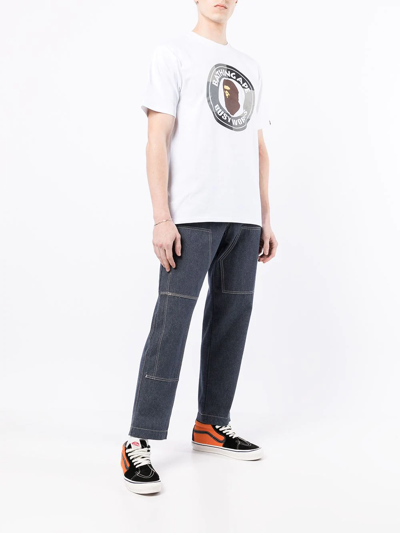 Shop A Bathing Ape Busy Works Logo T-shirt In Whitexblack