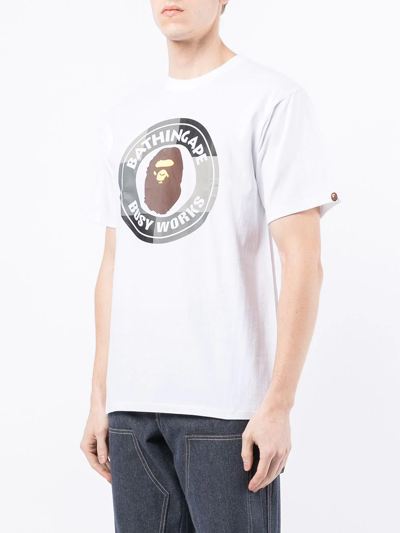 Shop A Bathing Ape Busy Works Logo T-shirt In Whitexblack