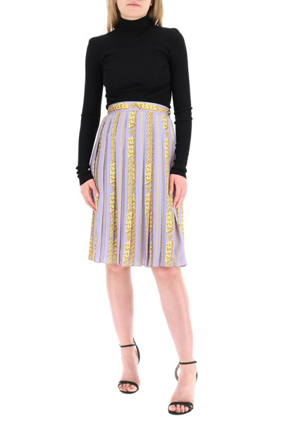 Shop Versace Chain Pleated Skirt In Purple,gold