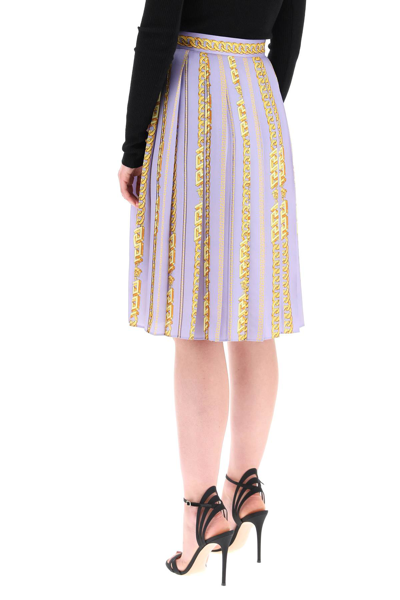 Shop Versace Chain Pleated Skirt In Purple,gold