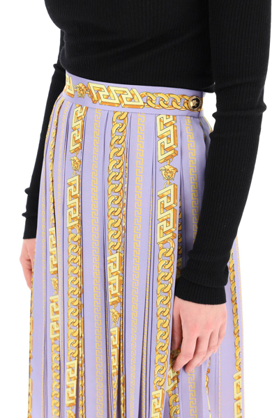 Shop Versace Chain Pleated Skirt In Purple,gold