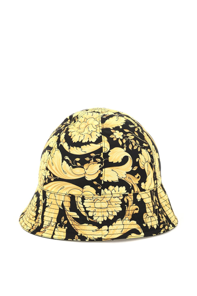 Shop Versace Barocco Print Bucket Hat In Gold,black