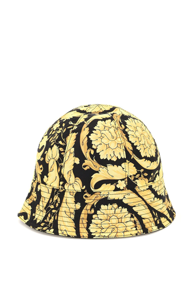 Shop Versace Barocco Print Bucket Hat In Gold,black