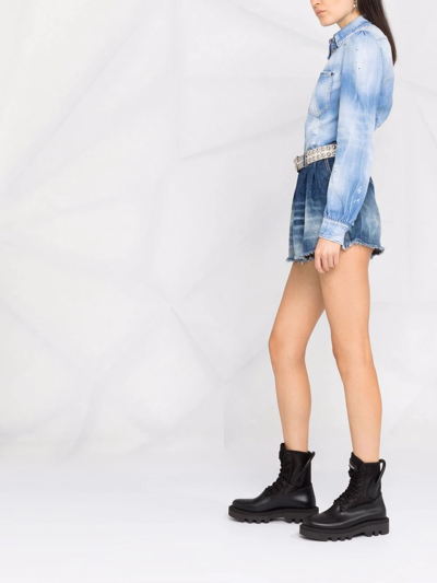 Dsquared2 Two-tone Distressed Denim Playsuit In Blue