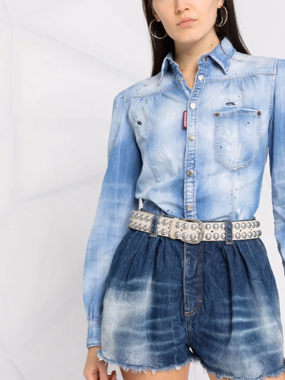 Dsquared2 Two-tone Distressed Denim Playsuit In Blue