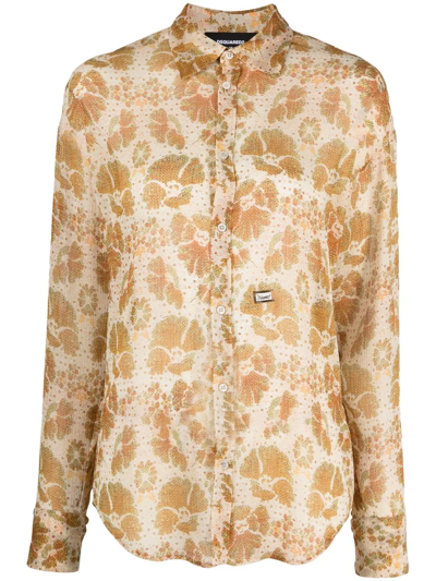 Shop Dsquared2 Woven Floral Jacquard Shirt In Yellow