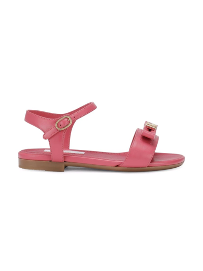 Shop Dolce & Gabbana Logo-bow Leather Sandals In Pink