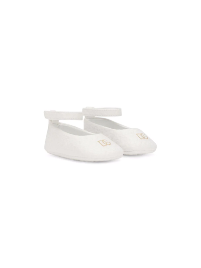 Shop Dolce & Gabbana Logo-embroidered Ballerina Pumps In White