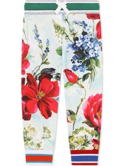 Shop Dolce & Gabbana Garden-print Track Pants In Blue