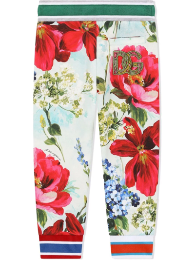 Dolce & Gabbana Garden Print Cotton Track Pants In Blue