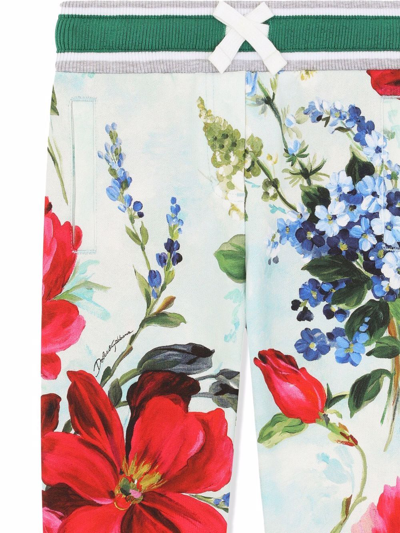 Dolce & Gabbana Garden Print Cotton Track Pants In Blue