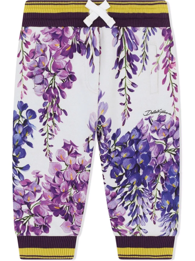 Shop Dolce & Gabbana Floral-print Cotton Track Trousers In White