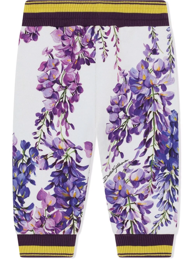 Shop Dolce & Gabbana Floral-print Cotton Track Trousers In White