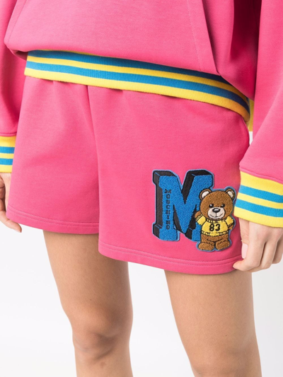 Shop Moschino Teddy Logo Jersey Shorts In Pink