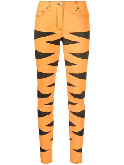 Moschino X Kellogg's Tony The Tiger Stripe High Waist Slim Jeans In Orange  | ModeSens