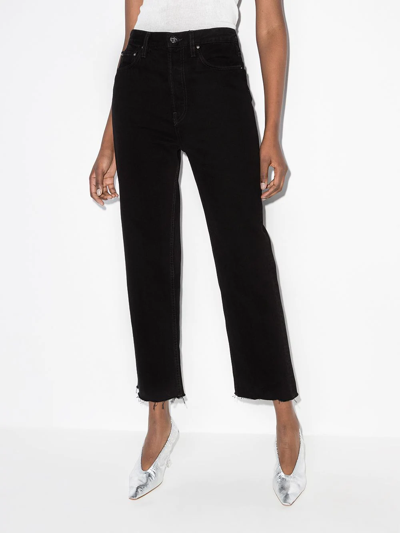 Shop Totême Cropped Straight-leg Jeans In Black