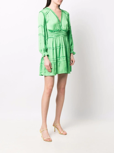 Maje Rilani Ruffled V-neck Satin Mini Dress In Green | ModeSens