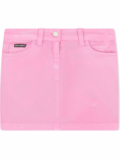 Shop Dolce & Gabbana Logo-patch Straight Denim Skirt In Pink