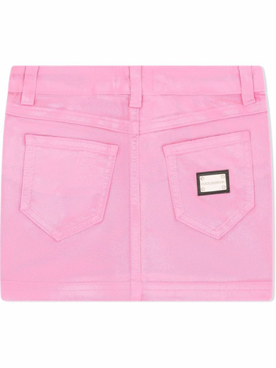 Shop Dolce & Gabbana Logo-patch Straight Denim Skirt In Pink