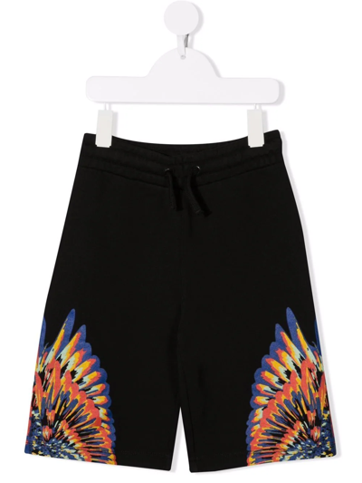 Marcelo Burlon County Of Milan Marcelo Burlon Kids Boys Black Cotton Shorts With Tempera Wings Print In Black