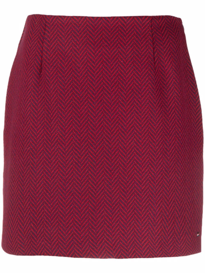 Shop Tommy Hilfiger Chevron-knit Mini Skirt In Red