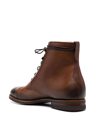 Scarosso Shearling-lined Lace-up Leather Boots In Brown